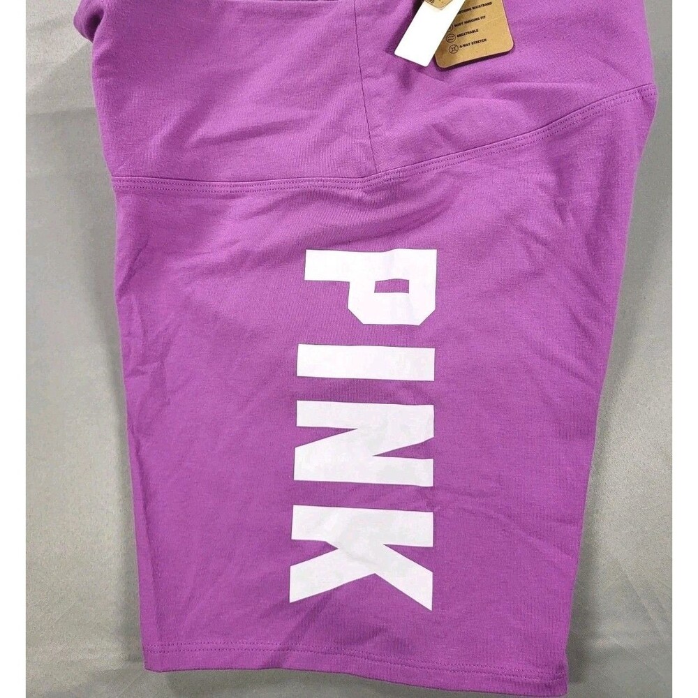 VS pink high waist yoga bike shorts new Medium Purple logo Sz L